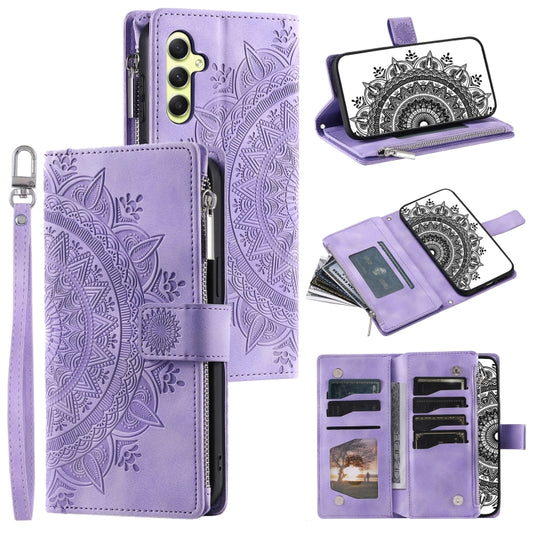 For Samsung Galaxy S25 5G Multi-Card Totem Zipper Leather Phone Case(Purple) - Galaxy S25 5G Cases by PMC Jewellery | Online Shopping South Africa | PMC Jewellery | Buy Now Pay Later Mobicred