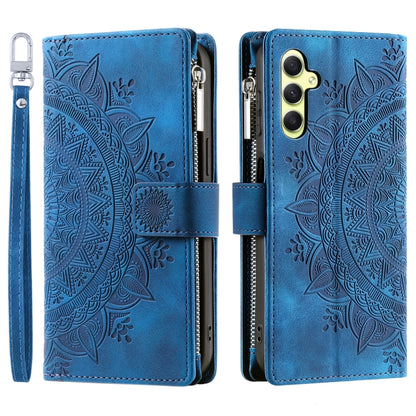 For Samsung Galaxy S25+ 5G Multi-Card Totem Zipper Leather Phone Case(Blue) - Galaxy S25+ 5G Cases by PMC Jewellery | Online Shopping South Africa | PMC Jewellery | Buy Now Pay Later Mobicred