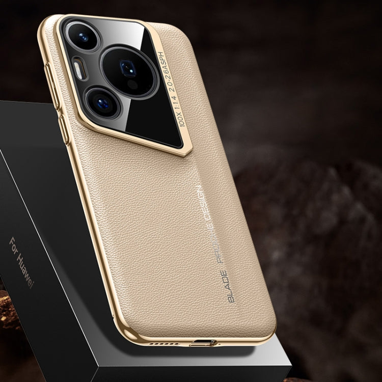 For Huawei Pura 70 Pro J-20 Leather Skyline Design Full Coverage Phone Case(Gold) - Huawei Cases by PMC Jewellery | Online Shopping South Africa | PMC Jewellery | Buy Now Pay Later Mobicred