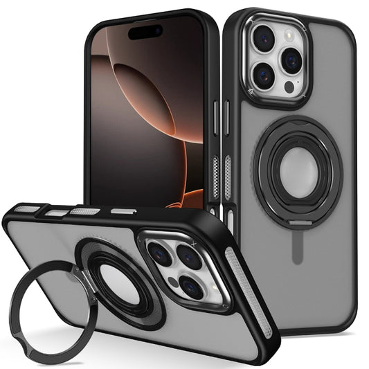 For iPhone 16 Pro Skin Feel Matte 360 Degree Rotating Silicone Ring Holder Phone Case(Black) - iPhone 16 Pro Cases by PMC Jewellery | Online Shopping South Africa | PMC Jewellery | Buy Now Pay Later Mobicred