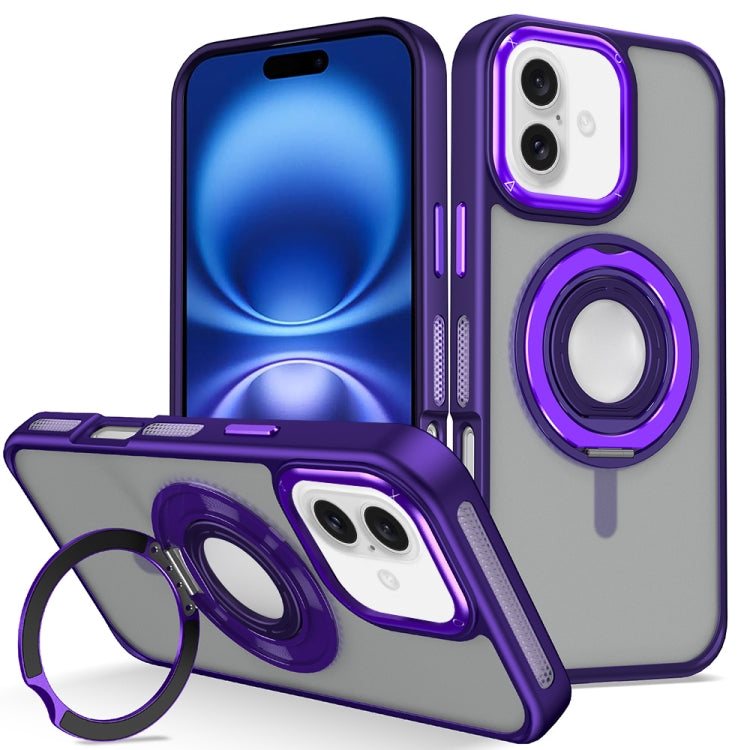 For iPhone 16 Skin Feel Matte 360 Degree Rotating Silicone Ring Holder Phone Case(Purple) - iPhone 16 Cases by PMC Jewellery | Online Shopping South Africa | PMC Jewellery | Buy Now Pay Later Mobicred