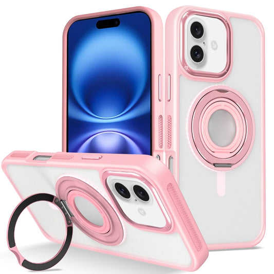 For iPhone 16 Skin Feel Matte 360 Degree Rotating Silicone Ring Holder Phone Case(Pink) - iPhone 16 Cases by PMC Jewellery | Online Shopping South Africa | PMC Jewellery | Buy Now Pay Later Mobicred