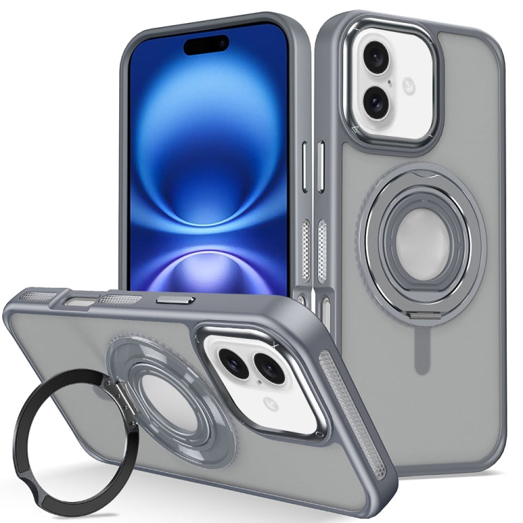 For iPhone 16 Skin Feel Matte 360 Degree Rotating Silicone Ring Holder Phone Case(Grey) - iPhone 16 Cases by PMC Jewellery | Online Shopping South Africa | PMC Jewellery | Buy Now Pay Later Mobicred