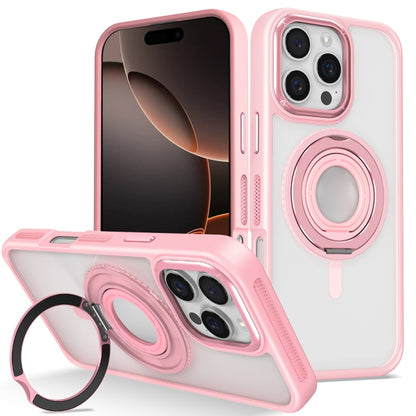 For iPhone 16 Pro Skin Feel Transparent 360 Degree Rotating Silicone Ring Holder Phone Case(Pink) - iPhone 16 Pro Cases by PMC Jewellery | Online Shopping South Africa | PMC Jewellery | Buy Now Pay Later Mobicred