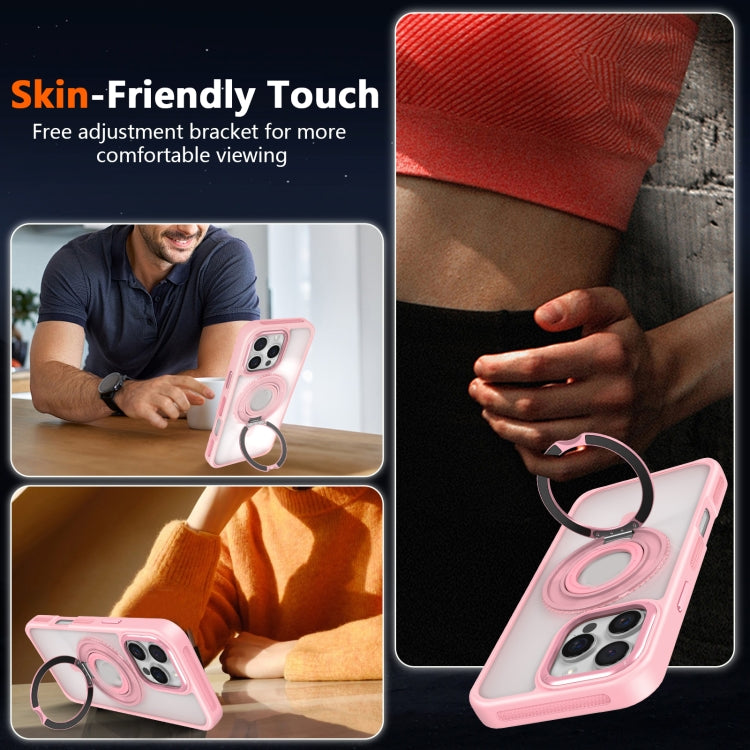 For iPhone 16 Pro Skin Feel Transparent 360 Degree Rotating Silicone Ring Holder Phone Case(Pink) - iPhone 16 Pro Cases by PMC Jewellery | Online Shopping South Africa | PMC Jewellery | Buy Now Pay Later Mobicred