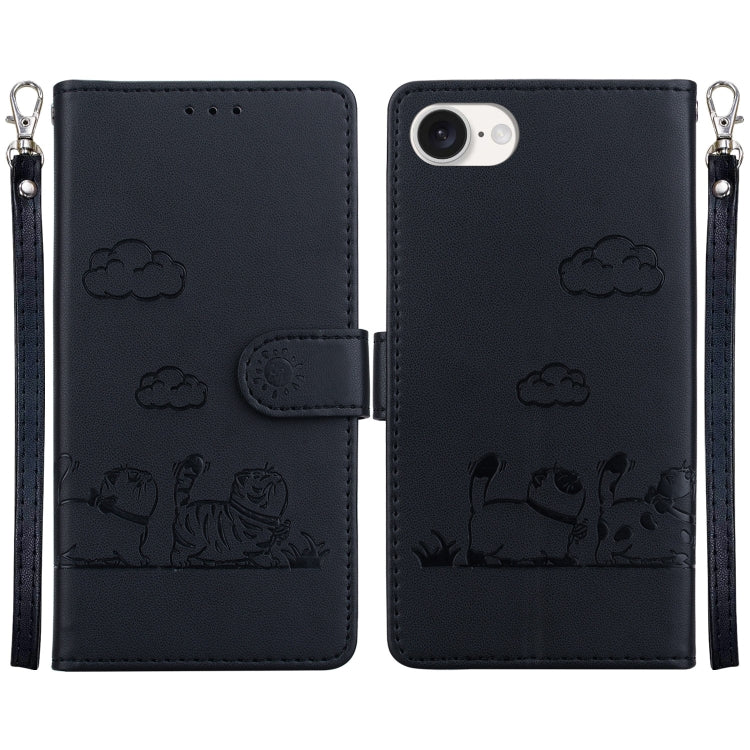 For iPhone 16e Cute Cats RFID Leather Phone Case(Black) - iPhone 16e Cases by PMC TechLife | Online Shopping South Africa | PMC TechLife | Buy Now Pay Later Mobicred