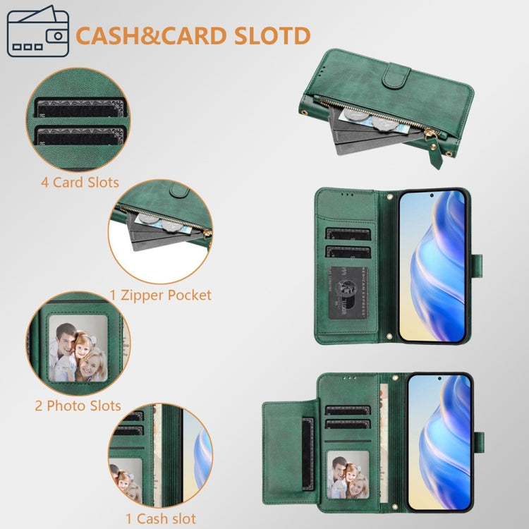 For Samsung Galaxy S25+ 5G Multi-Card Slots Zipper Wallet Leather Phone Case(Green) - Galaxy S25+ 5G Cases by PMC Jewellery | Online Shopping South Africa | PMC Jewellery | Buy Now Pay Later Mobicred