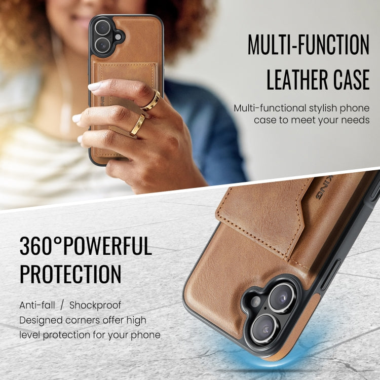 For iPhone 16 Plus DG.MING MAGKING-K2 Series MagSafe RFID Card Bag Detachable Phone Case(Brown) - iPhone 16 Plus Cases by DG.MING | Online Shopping South Africa | PMC Jewellery | Buy Now Pay Later Mobicred