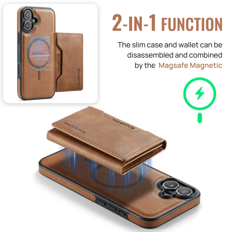 For iPhone 16 DG.MING MAGKING-K2 Series MagSafe RFID Card Bag Detachable Phone Case(Brown) - iPhone 16 Cases by DG.MING | Online Shopping South Africa | PMC Jewellery | Buy Now Pay Later Mobicred