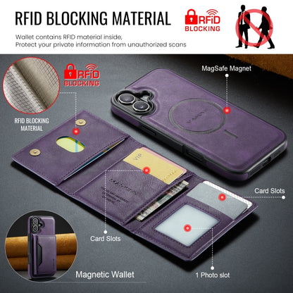 For iPhone 16 DG.MING MAGKING-K2 Series MagSafe RFID Card Bag Detachable Phone Case(Purple) - iPhone 16 Cases by DG.MING | Online Shopping South Africa | PMC Jewellery | Buy Now Pay Later Mobicred