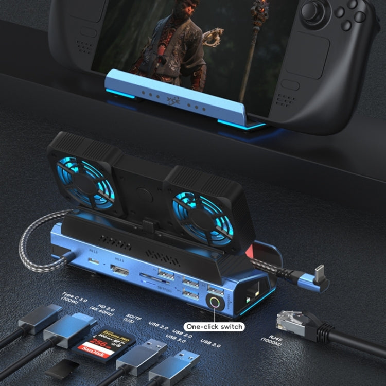 YCE-V279 10 in 1 USB-C Gaming Dock Station Hard Disk Enclosure with Detachable Fan(Blue Black) - Other Accessories by PMC Jewellery | Online Shopping South Africa | PMC Jewellery | Buy Now Pay Later Mobicred