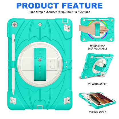 For iPad 10.2 2021 / 2020 / 2019 Bat Hand Grip Turntable Stand Tablet Case(Mint Green White) - iPad 10.2 Cases by PMC Jewellery | Online Shopping South Africa | PMC Jewellery | Buy Now Pay Later Mobicred