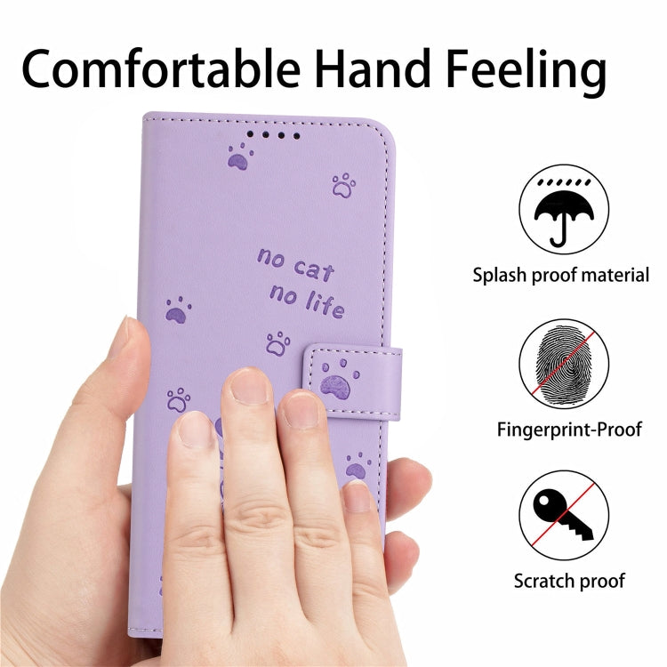 For iPhone 16e Embossed Kitten Phone Leather Case with Lanyard(Purple) - iPhone 16e Cases by PMC TechLife | Online Shopping South Africa | PMC TechLife | Buy Now Pay Later Mobicred