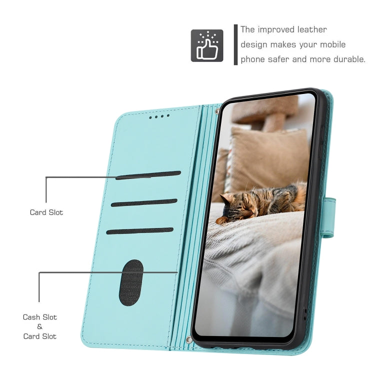 For Samsung Galaxy S25+ / S24+ 5G Embossed Kitten Phone Leather Case with Lanyard(Mint Green) - Galaxy S24+ 5G Cases by PMC Jewellery | Online Shopping South Africa | PMC Jewellery | Buy Now Pay Later Mobicred