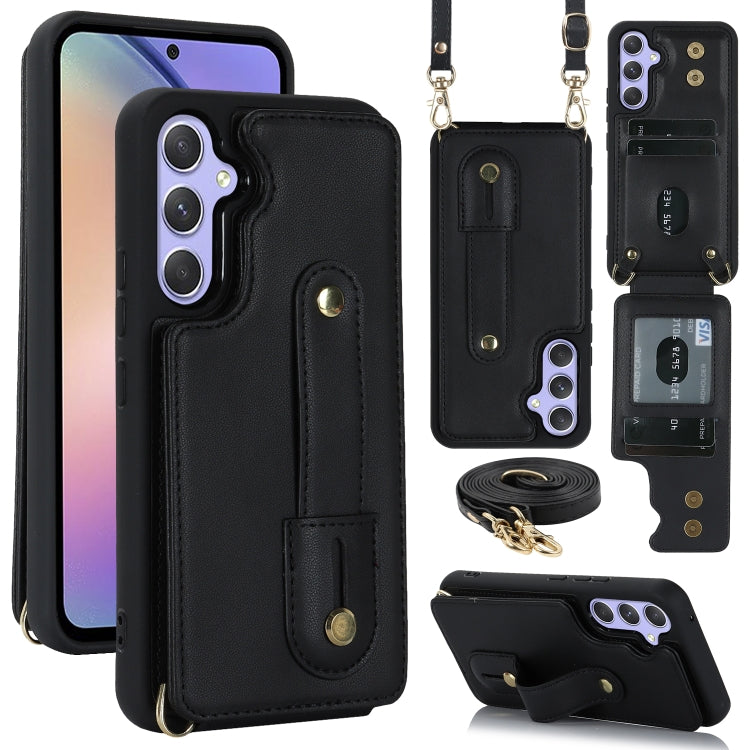 For Samsung Galaxy S25+ 5G Wristband Vertical Flip Wallet Back Cover Phone Case with Long Lanyard(Black) - Galaxy S25+ 5G Cases by PMC Jewellery | Online Shopping South Africa | PMC Jewellery | Buy Now Pay Later Mobicred