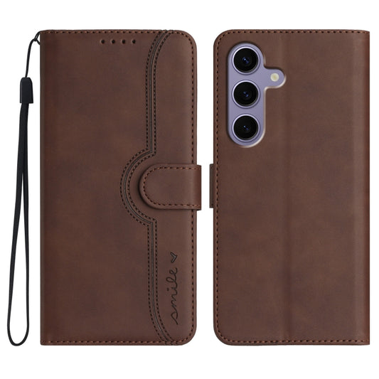 For Samsung Galaxy S25 5G Heart Pattern Skin Feel Leather Phone Case(Brown) - Galaxy S25 5G Cases by PMC Jewellery | Online Shopping South Africa | PMC Jewellery | Buy Now Pay Later Mobicred