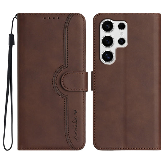 For Samsung Galaxy S25 Ultra 5G Heart Pattern Skin Feel Leather Phone Case(Brown) - Galaxy S25 Ultra 5G Cases by PMC Jewellery | Online Shopping South Africa | PMC Jewellery | Buy Now Pay Later Mobicred