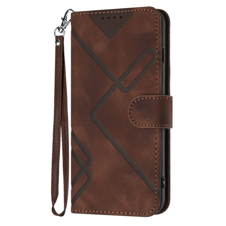 For Samsung Galaxy S25 5G Line Pattern Skin Feel Leather Phone Case(Coffee) - Galaxy S25 5G Cases by PMC Jewellery | Online Shopping South Africa | PMC Jewellery | Buy Now Pay Later Mobicred