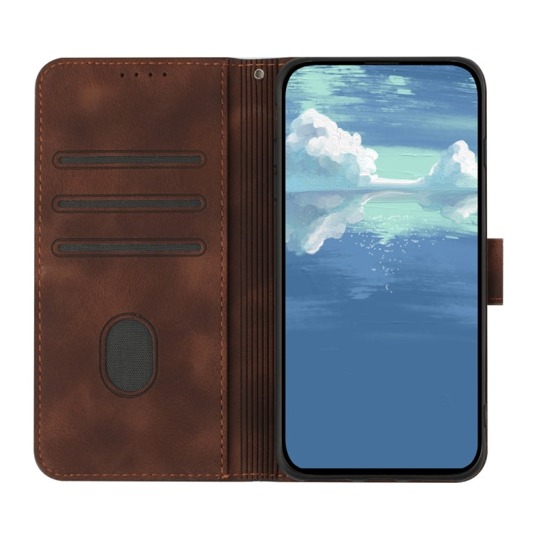 For Samsung Galaxy S25 5G Line Pattern Skin Feel Leather Phone Case(Coffee) - Galaxy S25 5G Cases by PMC Jewellery | Online Shopping South Africa | PMC Jewellery | Buy Now Pay Later Mobicred
