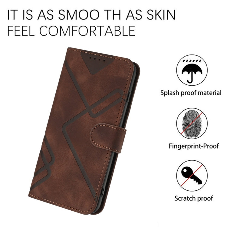 For Samsung Galaxy S25 5G Line Pattern Skin Feel Leather Phone Case(Coffee) - Galaxy S25 5G Cases by PMC Jewellery | Online Shopping South Africa | PMC Jewellery | Buy Now Pay Later Mobicred