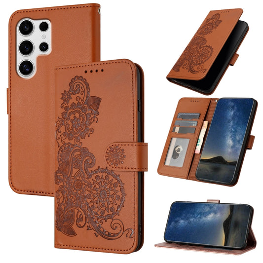 For Samsung Galaxy S25 Ultra 5G Datura Flower Embossed Flip Leather Phone Case(Brown) - Galaxy S25 Ultra 5G Cases by PMC Jewellery | Online Shopping South Africa | PMC Jewellery | Buy Now Pay Later Mobicred