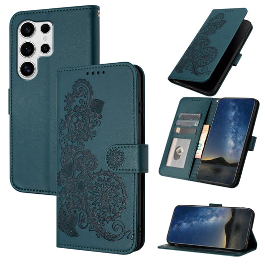 For Samsung Galaxy S25 Ultra 5G Datura Flower Embossed Flip Leather Phone Case(Dark Green) - Galaxy S25 Ultra 5G Cases by PMC Jewellery | Online Shopping South Africa | PMC Jewellery | Buy Now Pay Later Mobicred