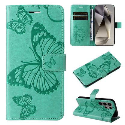 For Samsung Galaxy S25 Ultra 5G 3D Butterfly Embossed Pattern Flip Leather Phone Case(Green) - Galaxy S25 Ultra 5G Cases by PMC Jewellery | Online Shopping South Africa | PMC Jewellery | Buy Now Pay Later Mobicred