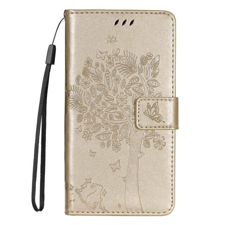 For Samsung Galaxy S25 / S24 5G Tree & Cat Embossed Pattern Flip Leather Phone Case(Gold) - Galaxy S25 5G Cases by PMC Jewellery | Online Shopping South Africa | PMC Jewellery | Buy Now Pay Later Mobicred