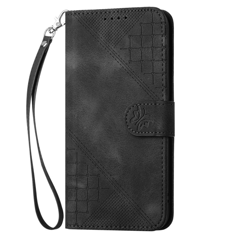 For Samsung Galaxy S25 5G YX0080 Grid Butterfly Embossed Pattern Flip Leather Phone Case with Lanyard(Black) - Galaxy S25 5G Cases by PMC Jewellery | Online Shopping South Africa | PMC Jewellery | Buy Now Pay Later Mobicred