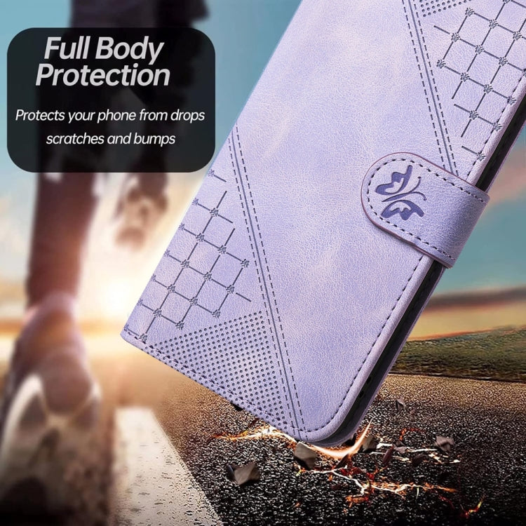 For Samsung Galaxy S25+ 5G YX0080 Grid Butterfly Embossed Pattern Flip Leather Phone Case with Lanyard(Light Purple) - Galaxy S25+ 5G Cases by PMC Jewellery | Online Shopping South Africa | PMC Jewellery | Buy Now Pay Later Mobicred