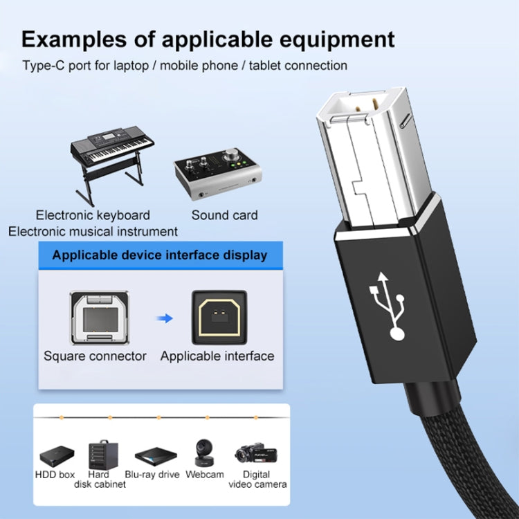 3 in 1 8 Pin, Type-C, Micro USB to USB-B MIDI Instruments Printer Cable, Length: 1m, Length:1m(Silver) - Multifunction Cable by PMC Jewellery | Online Shopping South Africa | PMC Jewellery | Buy Now Pay Later Mobicred