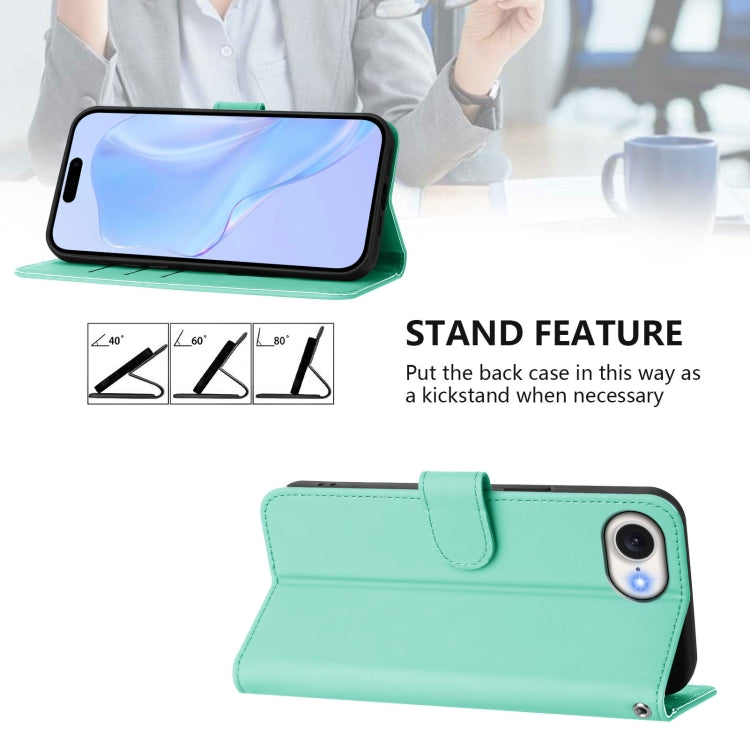 For iPhone 16e Skin Feel Solid Color Leather Phone Case with Lanyard(Mint Green) - iPhone 16e Cases by PMC TechLife | Online Shopping South Africa | PMC TechLife | Buy Now Pay Later Mobicred