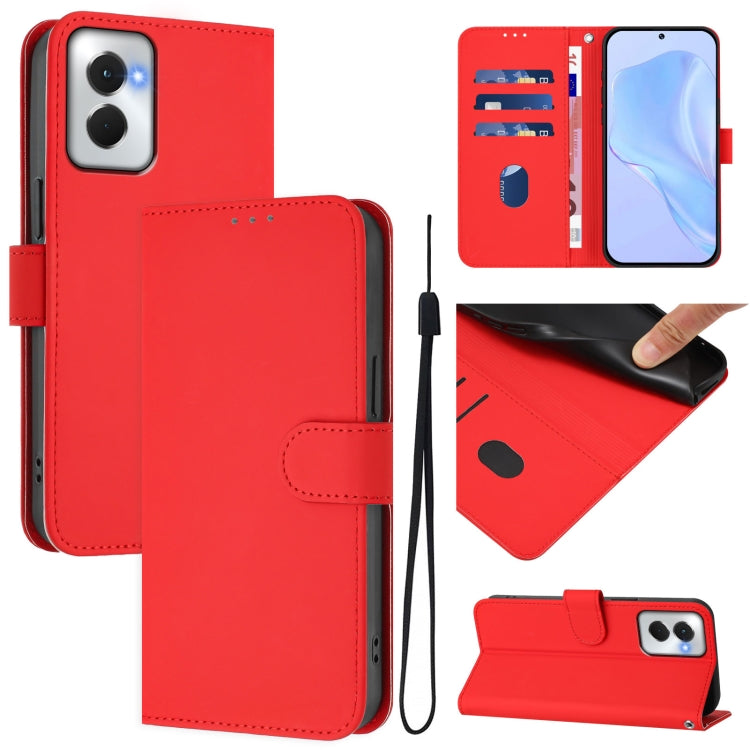 For Motorola Moto G Power 5G 2024 Skin Feel Solid Color Leather Phone Case with Lanyard(Red) - Motorola Cases by PMC Jewellery | Online Shopping South Africa | PMC Jewellery | Buy Now Pay Later Mobicred