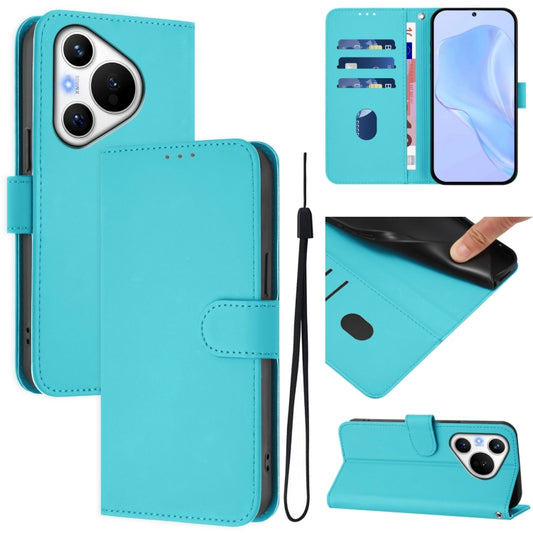 For Huawei Pura 70 Skin Feel Solid Color Leather Phone Case with Lanyard(Lake Blue) - Huawei Cases by PMC Jewellery | Online Shopping South Africa | PMC Jewellery | Buy Now Pay Later Mobicred