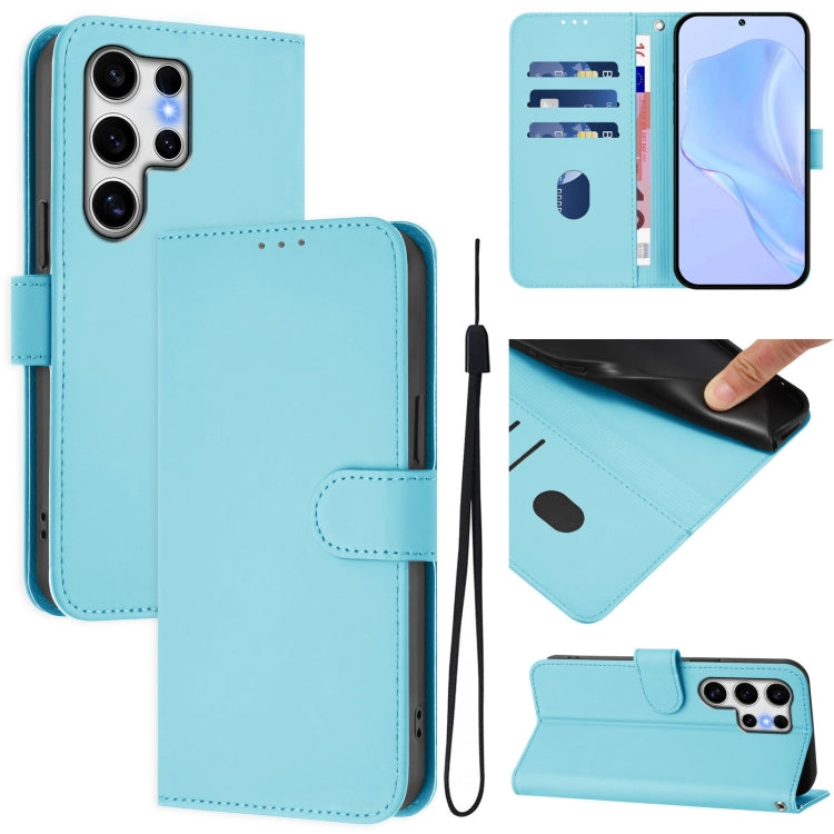 For Samsung Galaxy S25 Ultra 5G Skin Feel Solid Color Leather Phone Case with Lanyard(Sky Blue) - Galaxy S25 Ultra 5G Cases by PMC Jewellery | Online Shopping South Africa | PMC Jewellery | Buy Now Pay Later Mobicred