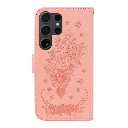 For Samsung Galaxy S25 Ultra 5G Butterfly Rose Embossed Leather Phone Case(Pink) - Galaxy S25 Ultra 5G Cases by PMC Jewellery | Online Shopping South Africa | PMC Jewellery | Buy Now Pay Later Mobicred