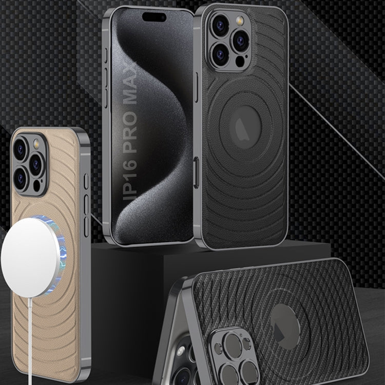 For iPhone 16 Pro GKK Plating Leather Wave MagSafe Phone Case(Black) - free shipping - PMC Jewellery - Order now!