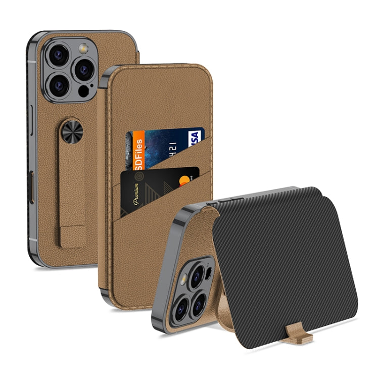 For iPhone 16 Pro Max GKK Plating Phantom Flip Leather MagSafe Phone Case(Brown) - iPhone 16 Pro Max Cases by GKK | Online Shopping South Africa | PMC Jewellery | Buy Now Pay Later Mobicred