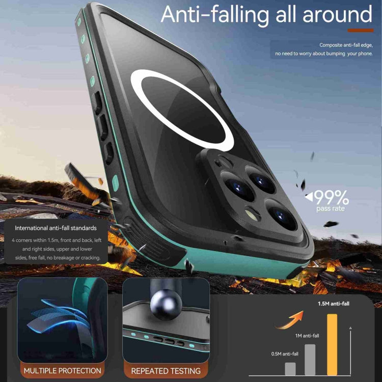 For iPhone 16 Pro RedPepper IP68 Waterproof Triple-proof MagSafe Phone Case(Black Blue) - free shipping - PMC Jewellery - Order now!