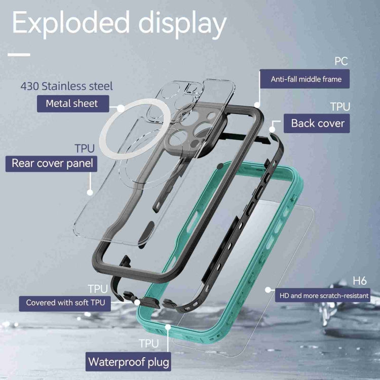 For iPhone 16 Pro RedPepper IP68 Waterproof Triple-proof MagSafe Phone Case(Black Blue) - free shipping - PMC Jewellery - Order now!