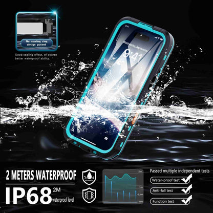 For iPhone 16 Plus RedPepper Transparent Dot IP68 Waterproof Triple-proof Phone Case(Black Blue) - iPhone 16 Plus Cases by RedPepper | Online Shopping South Africa | PMC Jewellery | Buy Now Pay Later Mobicred