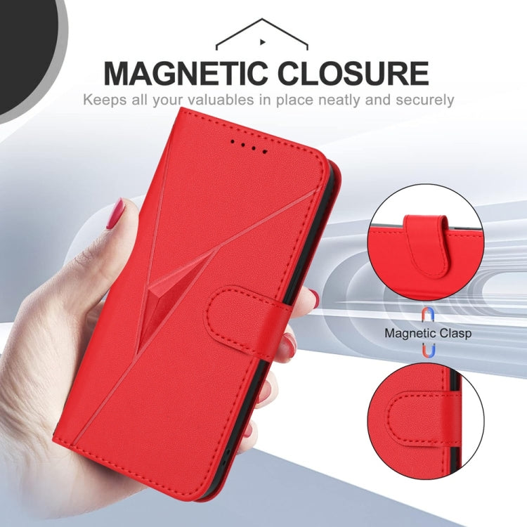 For Samsung Galaxy S25 5G Triangle Pattern Buckle Clasp Leather Phone Case(Red) - Galaxy S25 5G Cases by PMC Jewellery | Online Shopping South Africa | PMC Jewellery | Buy Now Pay Later Mobicred