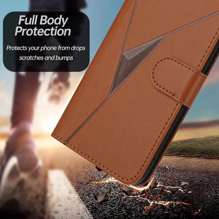 For Samsung Galaxy S25 5G Triangle Pattern Buckle Clasp Leather Phone Case(Brown) - Galaxy S25 5G Cases by PMC Jewellery | Online Shopping South Africa | PMC Jewellery | Buy Now Pay Later Mobicred