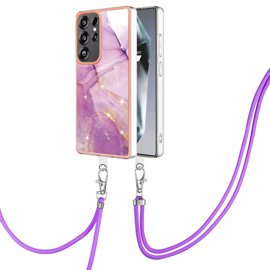 For Samsung Galaxy S25 Ultra 5G Electroplating Marble Dual-side IMD Phone Case with Lanyard(Purple 001) - Galaxy S25 Ultra 5G Cases by PMC Jewellery | Online Shopping South Africa | PMC Jewellery | Buy Now Pay Later Mobicred