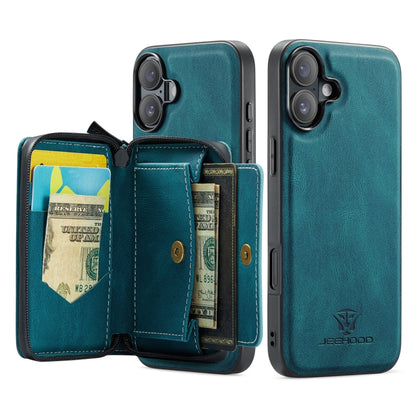 For iPhone 16 Plus JEEHOOD J02 Magnetic Zipper Horizontal Flip Leather Phone Case(Blue) - iPhone 16 Plus Cases by JEEHOOD | Online Shopping South Africa | PMC Jewellery | Buy Now Pay Later Mobicred