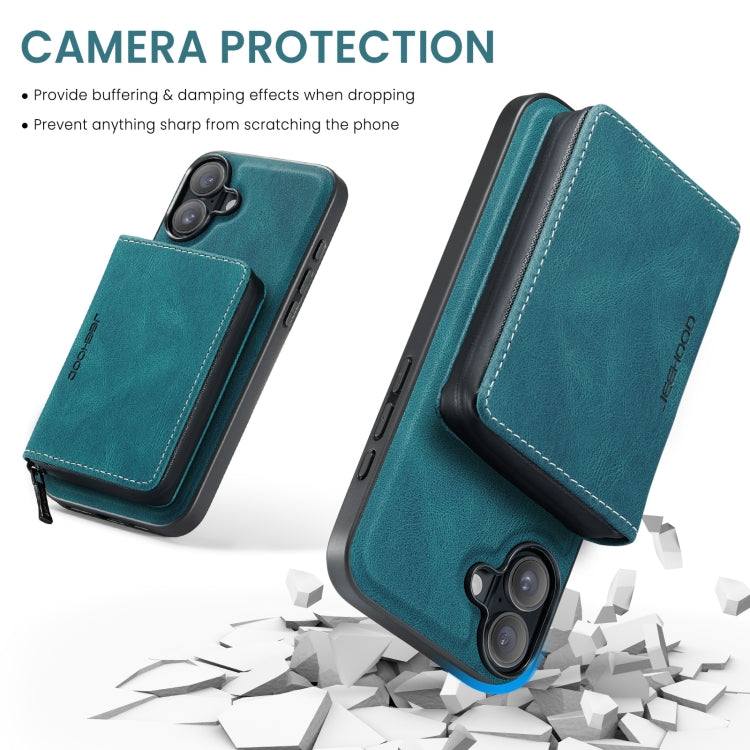 For iPhone 16 Plus JEEHOOD J02 Magnetic Zipper Horizontal Flip Leather Phone Case(Blue) - iPhone 16 Plus Cases by JEEHOOD | Online Shopping South Africa | PMC Jewellery | Buy Now Pay Later Mobicred