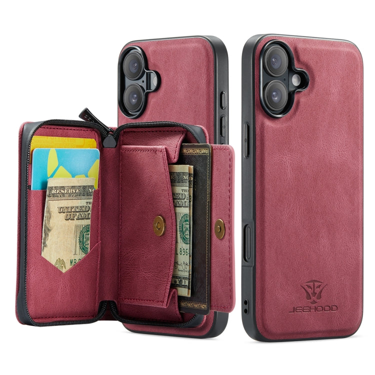 For iPhone 16 Plus JEEHOOD J02 Magnetic Zipper Horizontal Flip Leather Phone Case(Red) - iPhone 16 Plus Cases by JEEHOOD | Online Shopping South Africa | PMC Jewellery | Buy Now Pay Later Mobicred