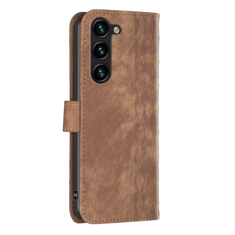 For Samsung Galaxy S25 5G Plaid Embossed Leather Phone Case(Brown) - Galaxy S25 5G Cases by PMC Jewellery | Online Shopping South Africa | PMC Jewellery | Buy Now Pay Later Mobicred