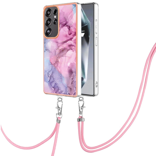 For Samsung Galaxy S25 Ultra 5G Electroplating Marble Dual-side IMD Phone Case with Lanyard(Pink 013) - Galaxy S25 Ultra 5G Cases by PMC Jewellery | Online Shopping South Africa | PMC Jewellery | Buy Now Pay Later Mobicred