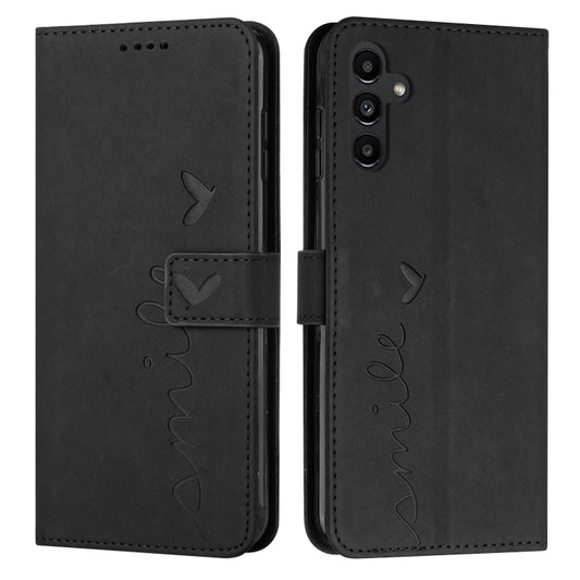 For Samsung Galaxy S25 / S24 5G Skin Feel Heart Embossed Leather Phone Case with Long Lanyard(Black) - Galaxy S25 5G Cases by PMC Jewellery | Online Shopping South Africa | PMC Jewellery | Buy Now Pay Later Mobicred